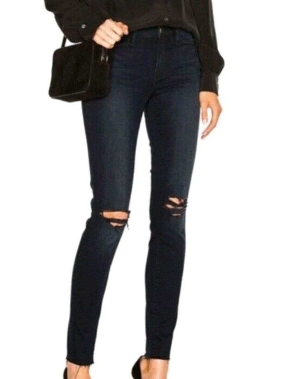 Frame Denim Black Le Skinny De Jeane Jeans Distressed Knees 29